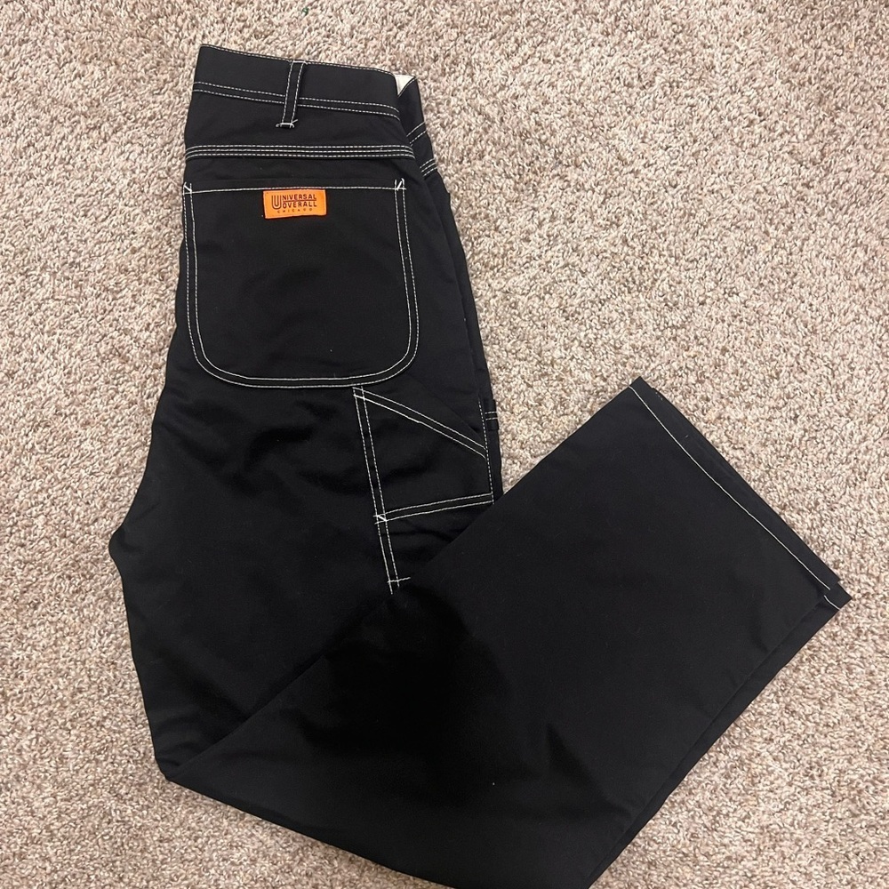 Universal Overall Chicago Carpenter Pants Black Contrast Stitch Utility Workwear